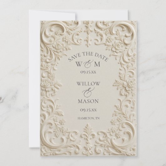 Foto Elegante Barok Bruiloft Save The Date (Achterkant)