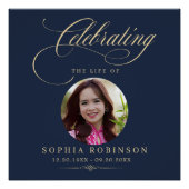 Foto Elegante Blauwe Gouden Script Rouwherdenking Perfect Poster (Voorkant)