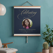 Foto Elegante Blauwe Gouden Script Rouwherdenking Perfect Poster