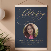 Foto Elegante Blauwe Gouden Script Rouwherdenking Perfect Poster