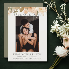 Foto Elegante Bloemen Save The Date Bruiloft