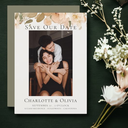 Foto Elegante Bloemen Save The Date Bruiloft