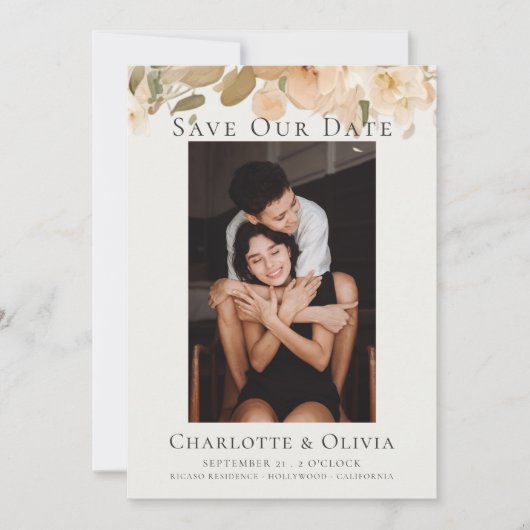 Foto Elegante Bloemen Save The Date Bruiloft (Voorkant)