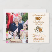 Foto Elegante Boho Floral 90ste verjaardag Bedankkaart (Voorkant)