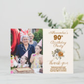 Foto Elegante Boho Floral 90ste verjaardag Bedankkaart (Staand voorkant)