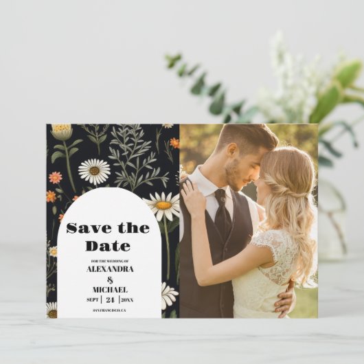 Foto Elegante Boho Wildflower bruiloft Save The Date (Staand voorkant)
