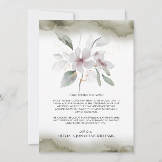 Foto Elegante Botanische Bruiloft Dank u Kaart (Achterkant)