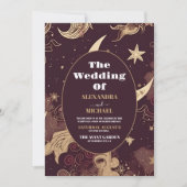 Foto Elegante Bourgogne Goud Hemelbruiloft Kaart (Voorkant)