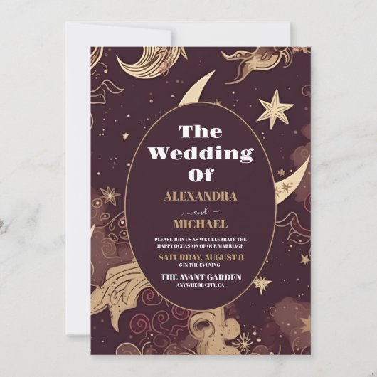 Foto Elegante Bourgogne Goud Hemelbruiloft Kaart (Voorkant)