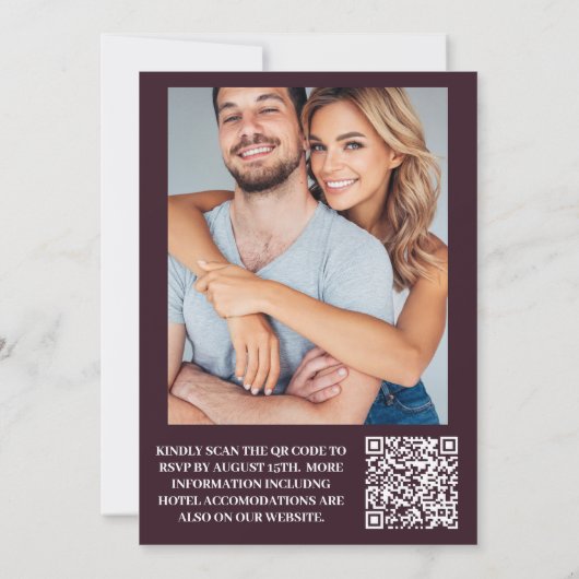 Foto Elegante Bourgogne Goud Hemelbruiloft Kaart (Achterkant)