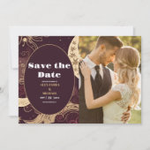 Foto Elegante Bourgogne Goud Hemelbruiloft Save The Date (Voorkant)