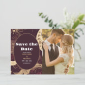 Foto Elegante Bourgogne Goud Hemelbruiloft Save The Date (Staand voorkant)