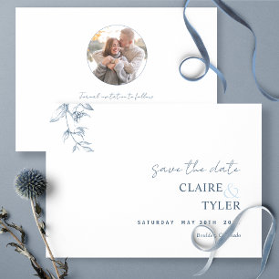 Foto, Elegante en Minimalistische Blauwe Bruiloft Save The Date