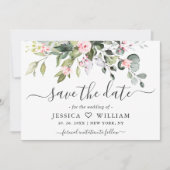 FOTO Elegante Eucalyptus Roze Blush Rozen Bruiloft Save The Date (Voorkant)