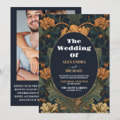 Foto Elegante Floral Art Nouveau bruiloft Kaart (Voorkant / Achterkant)