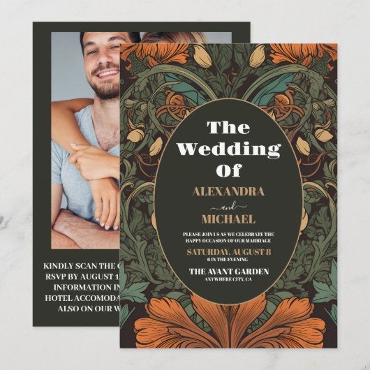 Foto Elegante Floral Art Nouveau bruiloft Kaart (Voorkant / Achterkant)