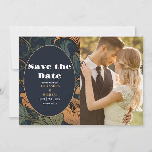 Foto Elegante Floral Art Nouveau bruiloft Save The Date (Voorkant)