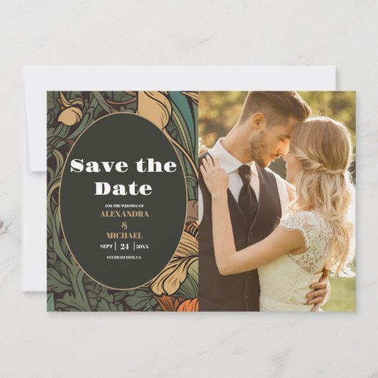 Foto Elegante Floral Art Nouveau bruiloft Save The Date (Voorkant)