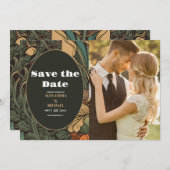 Foto Elegante Floral Art Nouveau bruiloft Save The Date (Voorkant / Achterkant)
