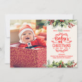 Foto Elegante Floral Baby's Eerste Kerstmis Feestdagenkaart (Voorkant)
