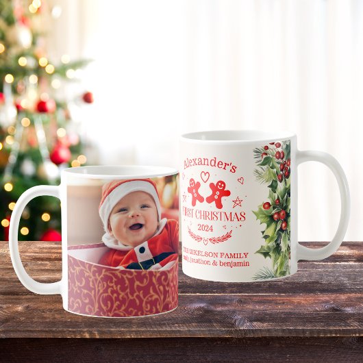 Foto Elegante Floral Baby's Eerste Kerstmis Koffiemok
