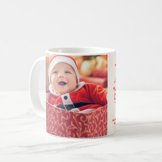 Foto Elegante Floral Baby's Eerste Kerstmis Koffiemok (Voorkant links)