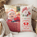 Foto Elegante Floral Baby's Eerste Kerstmis Kussen<br><div class="desc">Herdenk de eerste kerstdagen van uw baby met een gepersonaliseerde toets van elegantie en comfort. Onze foto Elegant Floral Baby's First Christmas Sierkussen is ontworpen om de magie van deze speciale mijlpaal vast te leggen, en voegt een feestelijke en stijlvolle flair toe aan uw vakantieinterieur. Elegant bloemenontwerp: Mooie, met de...</div>
