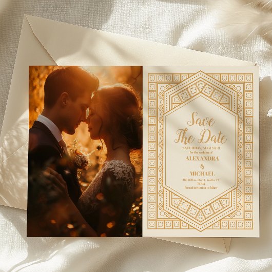 Foto Elegante Geometrische Art Deco bruiloft Save The Date