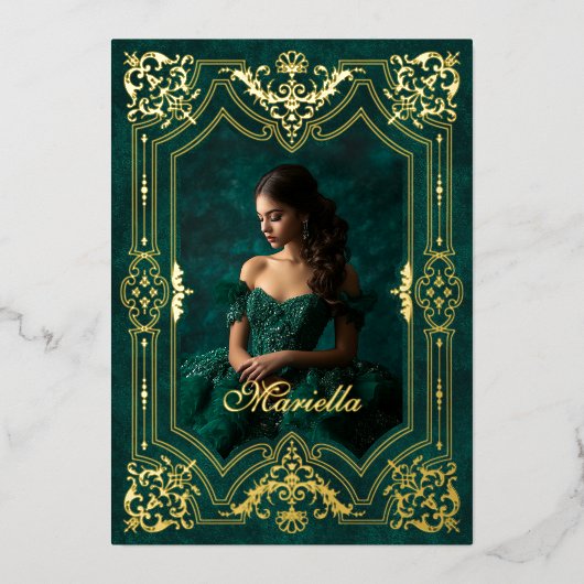 Foto Elegante Groene Kroon Tiara Royal Quinceanera Folie Uitnodiging (Voorkant)