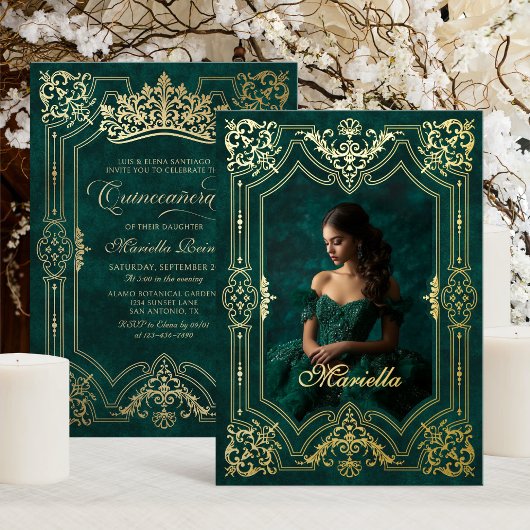 Foto Elegante Groene Kroon Tiara Royal Quinceanera Folie Uitnodiging