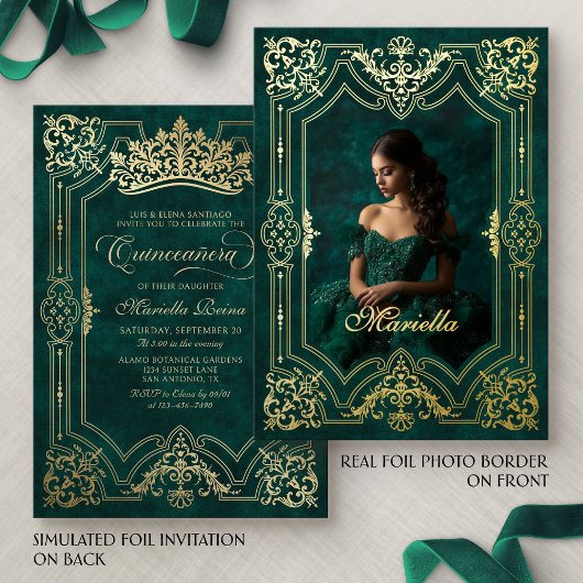 Foto Elegante Groene Kroon Tiara Royal Quinceanera Folie Uitnodiging