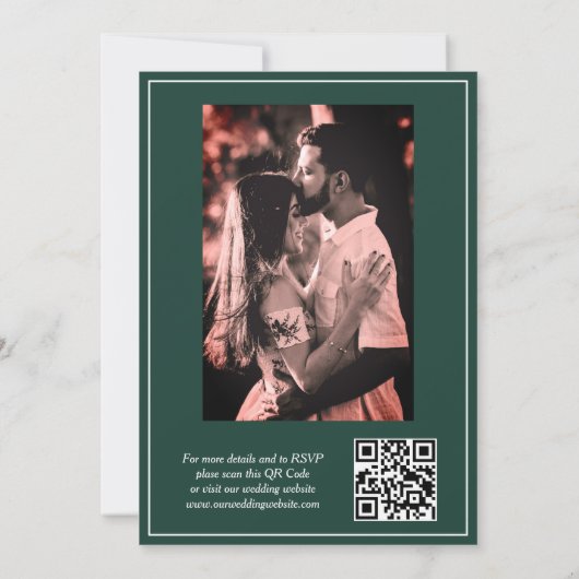 Foto Elegante Groene QR Code en RSVP Bruiloft Kaart (Achterkant)