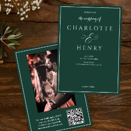 Foto Elegante Groene QR Code en RSVP Bruiloft Kaart