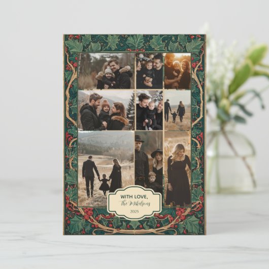 Foto Elegante  Holly Christmas Feestdagenkaart (Staand voorkant)