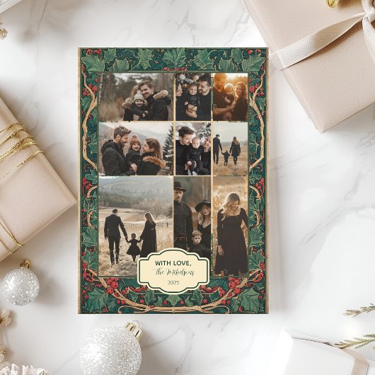 Foto Elegante  Holly Christmas Feestdagenkaart