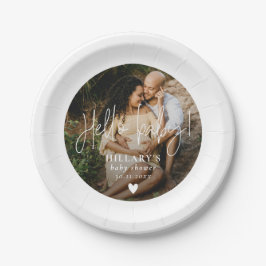 Foto Elegante kalligrafie Baby shower Hallo baby Papieren Bordje