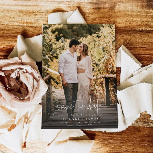 Foto Elegante Kalligrafie Bruiloft Save the Date Kaart