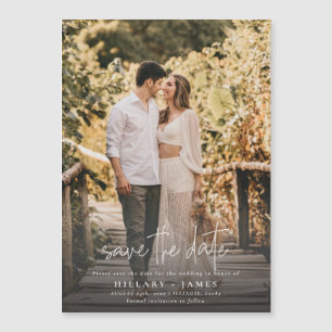 Foto Elegante Kalligrafie Bruiloft Save the Date Magnetische Uitnodiging