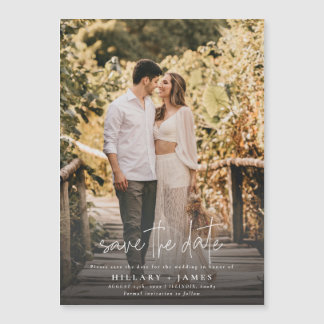 Foto Elegante Kalligrafie Bruiloft Save the Date Magnetische Uitnodiging