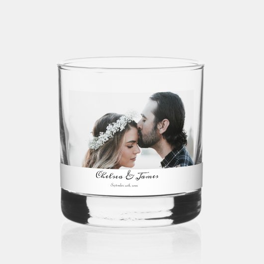 Foto Elegante kalligrafie bruiloft Whisky Glas (Voorkant)