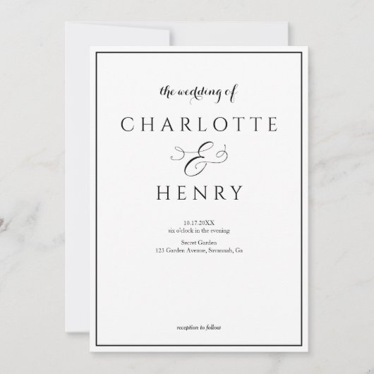 Foto Elegante kalligrafie Script bruiloft Kaart (Voorkant)