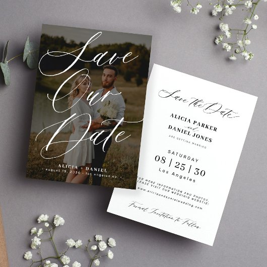 Foto elegante kalligrafie script moderne bruiloft save the date