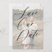 Foto elegante kalligrafie script moderne bruiloft save the date (Voorkant)