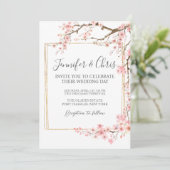 Foto Elegante Kersenbloesem QR Code Huwelijk Kaart (Staand voorkant)