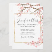 Foto Elegante Kersenbloesem QR Code Huwelijk Kaart (Voorkant / Achterkant)