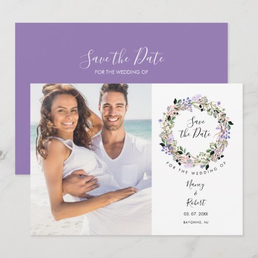 Foto Elegante Lavendel Bloemenslinger Chic Save The Date (Voorkant / Achterkant)