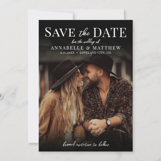 Foto Elegante minimalistische Boho bruiloft Save The Date (Voorkant)