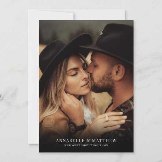 Foto Elegante minimalistische Boho bruiloft Save The Date (Achterkant)