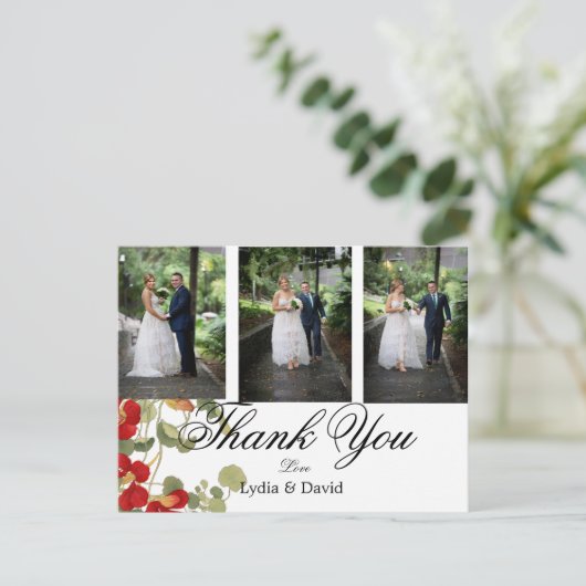 Foto Elegante Oranje bloemenbruiloft dank u Briefkaart (Staand voorkant)