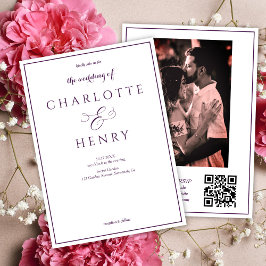 Foto Elegante Paarse QR-code en RSVP-huwelijk  Kaart